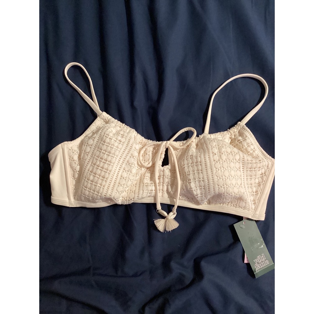 Wild Fable Cream Crochet Bikini Top XL‎ NWT Front Tie Tassel Swimwear